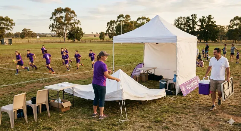 Parent volunteers helping set up at the rugby ground