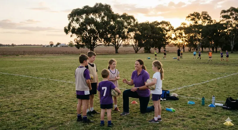 Coach talking to junior players at training
